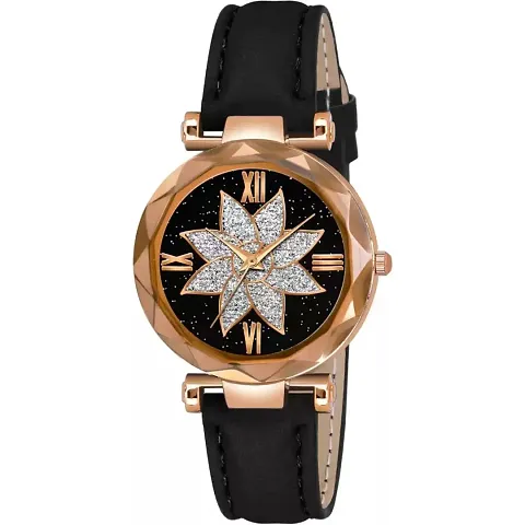 HRV Flower Dial Leather Belt Women Watch