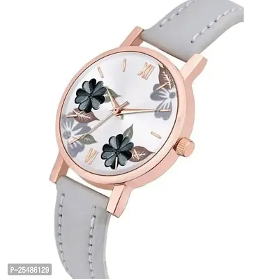 Medboo Grey Leather Belt Folwer Grey Dial Girls and Women Analog Watch-thumb2