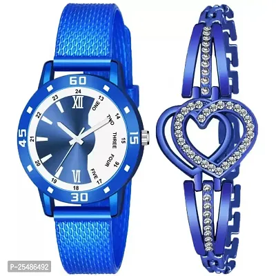 Medboo BW Blue Av Cash Blue Pu With Heart Bracelet Analog Women and Girls Watch