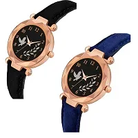 Medboo Black Birds Dial Blue And Black Leather Belt Analog Women and Girls Watch-thumb1