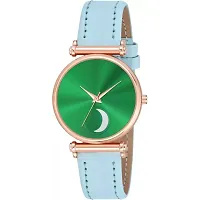 Medboo Green Chand Dial RL Cash Sky Blue Belt Leahter Girls and Women Analog Watch-thumb1