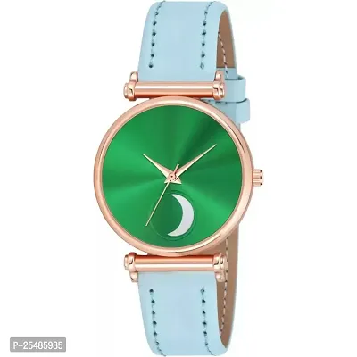 Medboo Green Chand Dial RL Cash Sky Blue Belt Leahter Girls and Women Analog Watch-thumb2