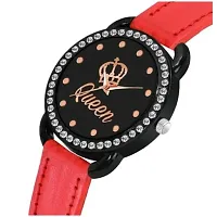 Medboo New Queen Dial Diamond Black Cash Red Belt Women and Girls Watch-thumb1