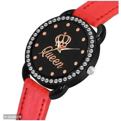 Medboo New Queen Dial Diamond Black Cash Red Belt Women and Girls Watch-thumb2