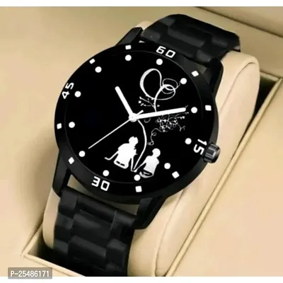 Medboo Black Couple Dial Cash Bumper Pu Men And Boys Watch-thumb0