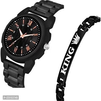 Stylish Black Metal Analog Watches For Men Watch With Bracelet-thumb3