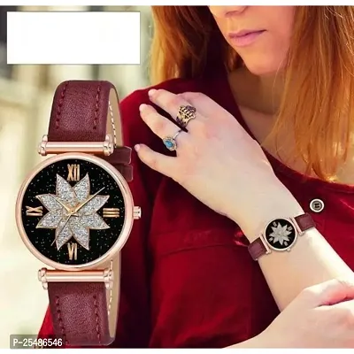 Medboo Black Star Dial Rose Rl Cash Leather Belt Analog Women and Girls Watch