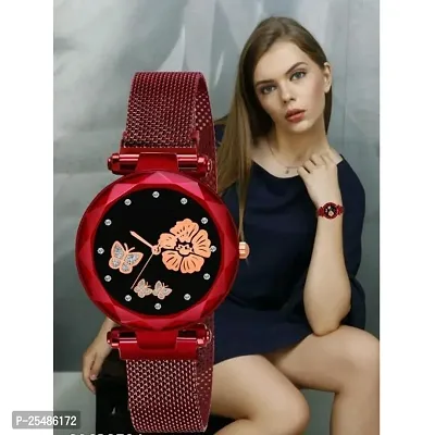 Medboo Red Megnet Belt Bty Dial Red Girls and Women Analog Watch-thumb0