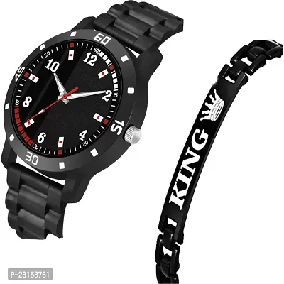 Stylish Black Metal Analog Watches For Men Watch With Bracelet-thumb2