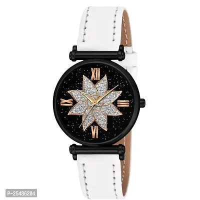 Medboo Black Flower Dial White Cash Blue Belt Girls and Women Analog Watch-thumb0