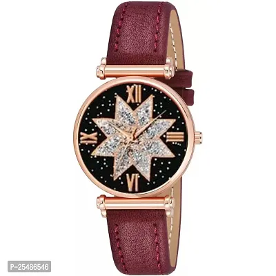 Medboo Black Star Dial Rose Rl Cash Leather Belt Analog Women and Girls Watch-thumb2