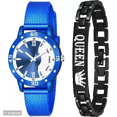 Medboo BW Blue Av Cash Blue Pu With Queen Bracelet Analog Women and Girls Watch-thumb0