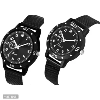 JMV Crono Black Print dial Pu Couple Men And Women Watch-thumb2