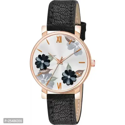 Medboo ladies Black Leather Analog Women and Girls Watch-thumb2