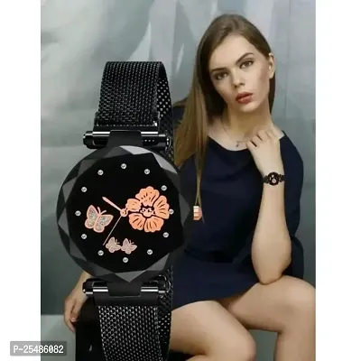 Medboo Rose And Bty Dial Meg Cash Black Megnet Belt Girls and Women Analog Watch