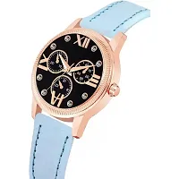 Medboo Meena Black Dial RL Rose Cash SkyBlue Leather Belt Women and Girls Watch-thumb1