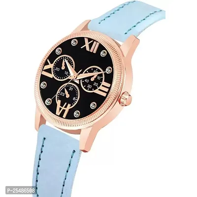 Medboo Meena Black Dial RL Rose Cash SkyBlue Leather Belt Women and Girls Watch-thumb2