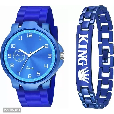 Stylish Blue Metal Analog Watches For Men Watch With Bracelet