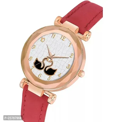 HRV Red Slim Dial Leather Belt Women Watch-thumb4