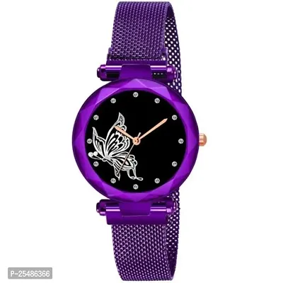 Medboo Purple Megnet Belt Black Dial Bty Analog Women and Girls Watch