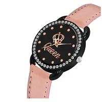 Medboo New Queen Dial Diamond Black Cash Peach Belt Women and Girls Watch-thumb1