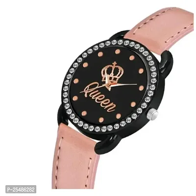 Medboo New Queen Dial Diamond Black Cash Peach Belt Women and Girls Watch-thumb2