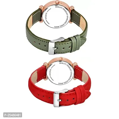 Medboo Black Birds Dial Green And Red Leather Belt Analog Women and Girls Watch-thumb3