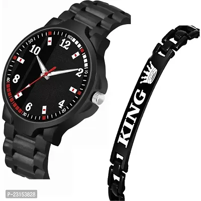 Stylish Black Metal Analog Watches For Men Watch With Bracelet-thumb2