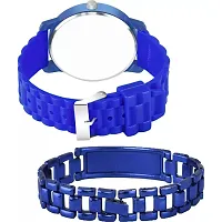 Stylish Blue Metal Analog Watches For Men Watch With Bracelet-thumb2