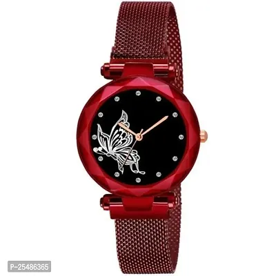 Medboo Red Megnet Belt Black Dial Bty Analog Women and Girls Watch-thumb0