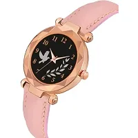 Medboo Black Birds Dial Pink Leather Belt Analog Women and Girls Watch-thumb1