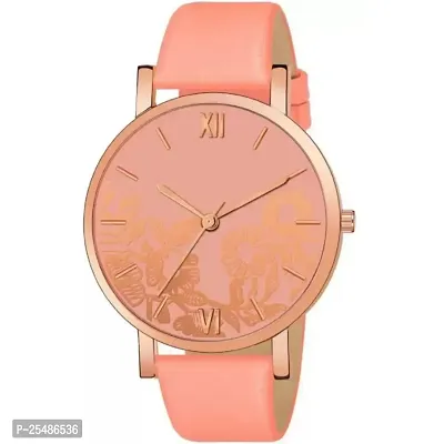 Medboo Orange Leather Flower Pint Dial Analog Women and Girls Watch-thumb2