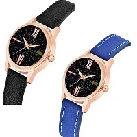 Medboo Black Roman Dial Black and SkyBlue Leather Belt Combo Women and Girls Watch-thumb1