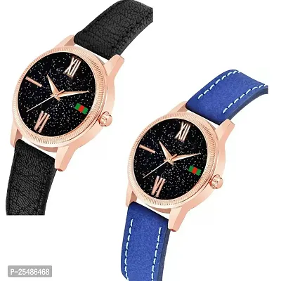 Medboo Black Roman Dial Black and SkyBlue Leather Belt Combo Women and Girls Watch-thumb2