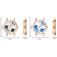 Medboo Flower Dial Black and Blue Leather Belt Girls and Women Analog Watch-thumb2