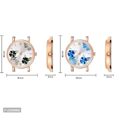 Medboo Flower Dial Black and Blue Leather Belt Girls and Women Analog Watch-thumb3