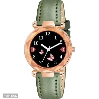 Medboo Rose Cash Green Leather Belt Analog Women and Girls Watch-thumb0