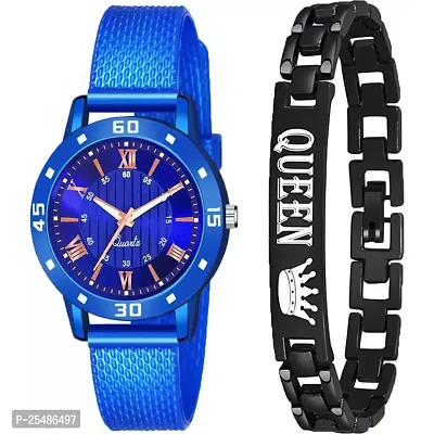 Medboo Roman Blue Av Cash Blue Pu With Queen Bracelet Analog Women and Girls Watch