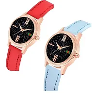 Medboo Black Roman Dial Red and SkyBlue Leather Belt Combo Women and Girls Watch-thumb1