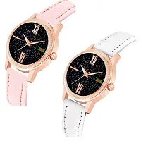 Medboo Black Roman Dial Pink and White Leather Belt Combo Women and Girls Watch-thumb1