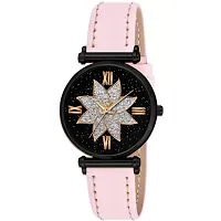 Medboo Black Star Dial Rose Rl Cash Leather Pink Belt Analog Women and Girls Watch-thumb1