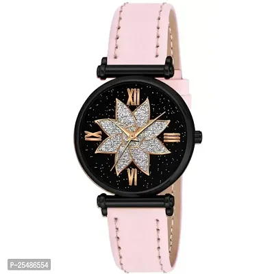 Medboo Black Star Dial Rose Rl Cash Leather Pink Belt Analog Women and Girls Watch-thumb2