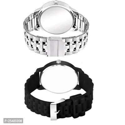 Medboo Silver Metal And Tri Black PU Men and Boys Watch-thumb3