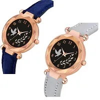 Medboo Black Birds Dial Blue And Grey Leather Belt Analog Women and Girls Watch-thumb1