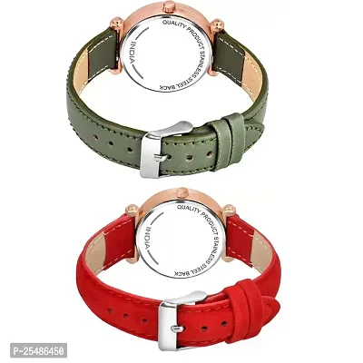 Medboo Black 12Diamond Dial Green and Red Leather Belt Combo Women and Girls Watch-thumb3