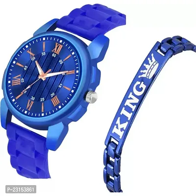 Stylish Blue Metal Analog Watches For Men Watch With Bracelet-thumb2