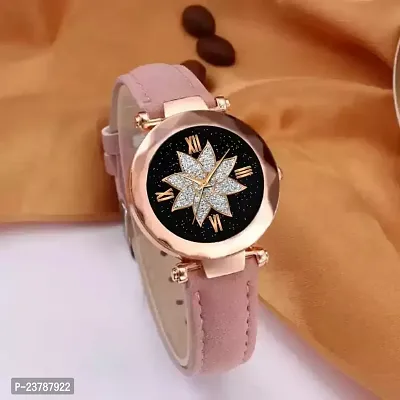 HRV Flower Designer Dial  Stylish Pink Belt Wrist Women Watch