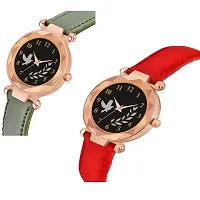 Medboo Black Birds Dial Green And Red Leather Belt Analog Women and Girls Watch-thumb1