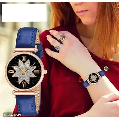 Medboo Black Star Dial Rose Rl Cash Leather Blue Belt Analog Women and Girls Watch