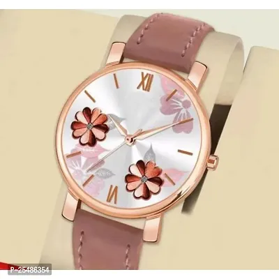 Medboo Pink Round Leather Belt Analog Women and Girls Watch-thumb0